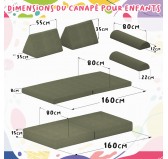 Matelas pliable 160×80×8 cm pour canapé modulable enfant en velours côtelé, couleur Vert Forêt