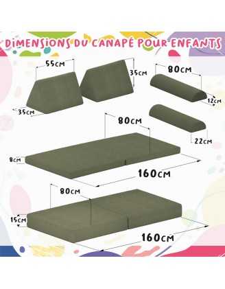 Matelas pliable 160×80×8 cm pour canapé modulable enfant en velours côtelé, couleur Gris Lapin