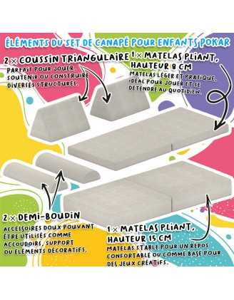 Coussin demi-rouleau 80×22×12 cm pour canapé modulable enfant en velours côtelé, couleur Nuage Vanille