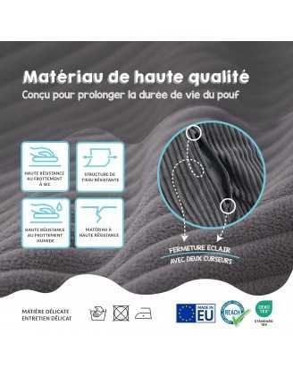 Sac de rangement pour jouets et pouf enfant | Velours côtelé | 85x85x50 cm | Galet Nocturne