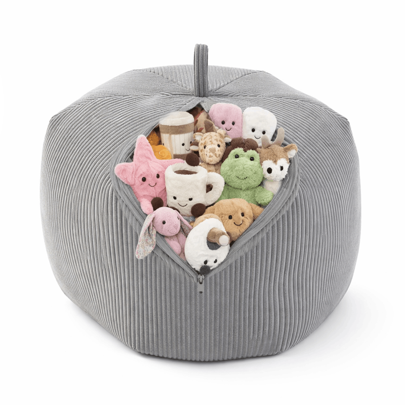 Sac de rangement pour jouets et pouf enfant | Velours côtelé | 85x85x50 cm | Gris Lapin