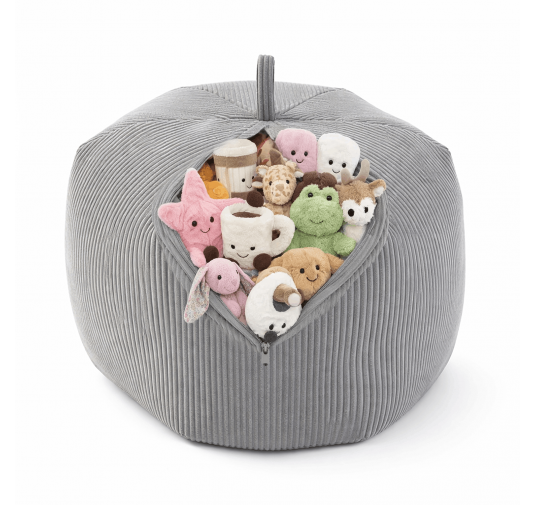 Sac de rangement pour jouets et pouf enfant | Velours côtelé | 85x85x50 cm | Gris Lapin