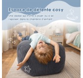 Sac de rangement pour jouets et pouf enfant | Velours côtelé | 85x85x50 cm | Gris Lapin