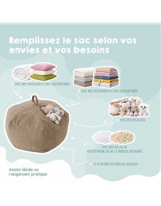 Sac de rangement pour jouets et pouf enfant | Velours côtelé | 85x85x50 cm | Lagon Bleu