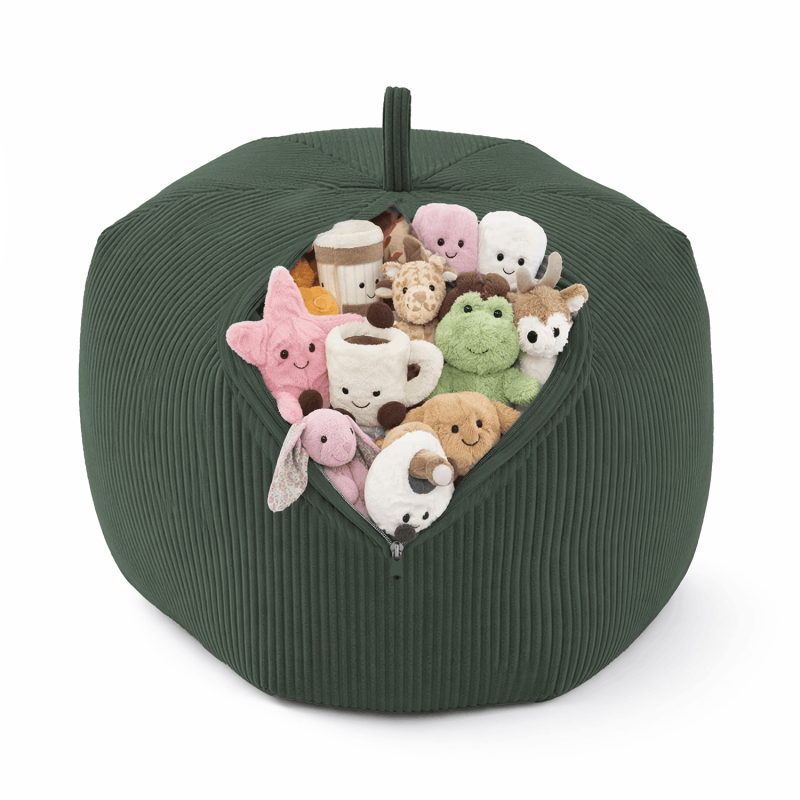 Sac de rangement pour jouets et pouf enfant | Velours côtelé | 85x85x50 cm | Vert Forêt