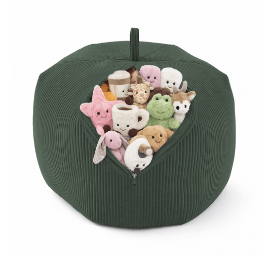Sac de rangement pour jouets et pouf enfant | Velours côtelé | 85x85x50 cm | Vert Forêt
