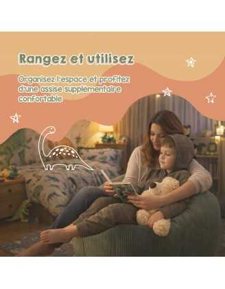 Sac de rangement pour jouets et pouf enfant | Velours côtelé | 85x85x50 cm | Vert Forêt