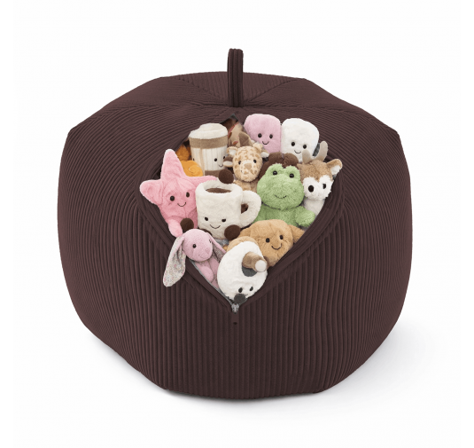 Sac de rangement pour jouets et pouf enfant | Velours côtelé | 85x85x50 cm | Marron Chocolat