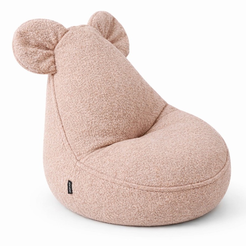 Pouf Enfant avec Oreilles de Souris | Bouclé | 68x68x50 cm | Rose Bonbon