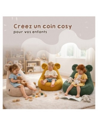 Pouf Enfant avec Oreilles de Souris | Bouclé | 68x68x50 cm | Rose Bonbon