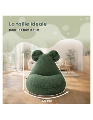 Pouf Enfant avec Oreilles de Souris | Bouclé | 68x68x50 cm | Rose Bonbon