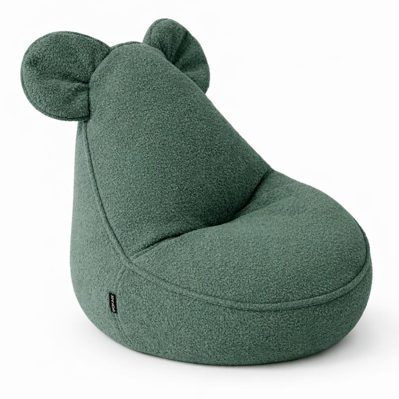 Pouf Enfant avec Oreilles de Souris | Bouclé | 68x68x50 cm | Vert Grenouille