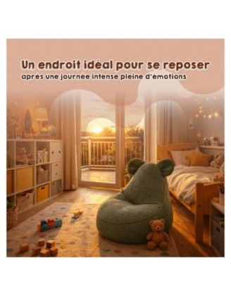 Pouf Enfant avec Oreilles de Souris | Bouclé | 68x68x50 cm | Vert Grenouille