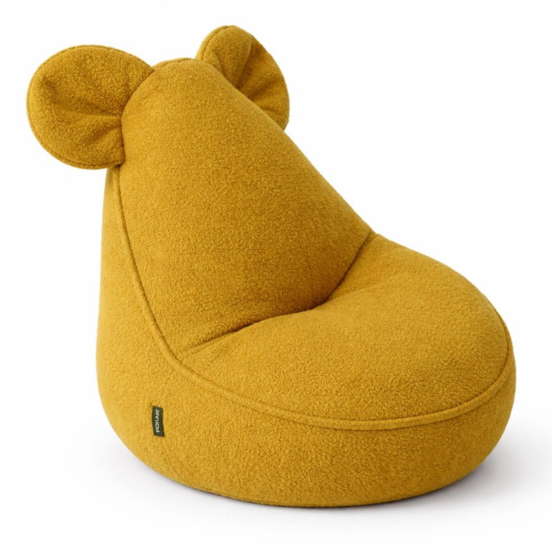 Pouf Enfant avec Oreilles de Souris | Bouclé | 68x68x50 cm | Ourson Ensoleillé