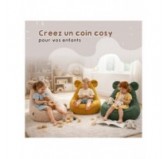 Pouf Enfant avec Oreilles de Souris | Bouclé | 68x68x50 cm | Ourson Ensoleillé