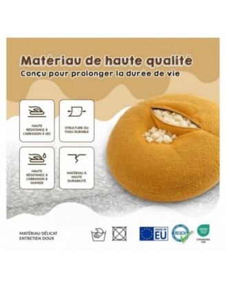 Pouf Enfant avec Oreilles de Souris | Bouclé | 68x68x50 cm | Ourson Ensoleillé