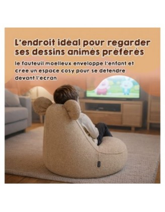 Pouf Enfant avec Oreilles de Souris | Bouclé | 68x68x50 cm | Ourson Ensoleillé