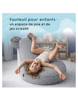 Pouf Enfant avec Oreilles de Souris | Bouclé | 68x68x50 cm | Bleu Bébé