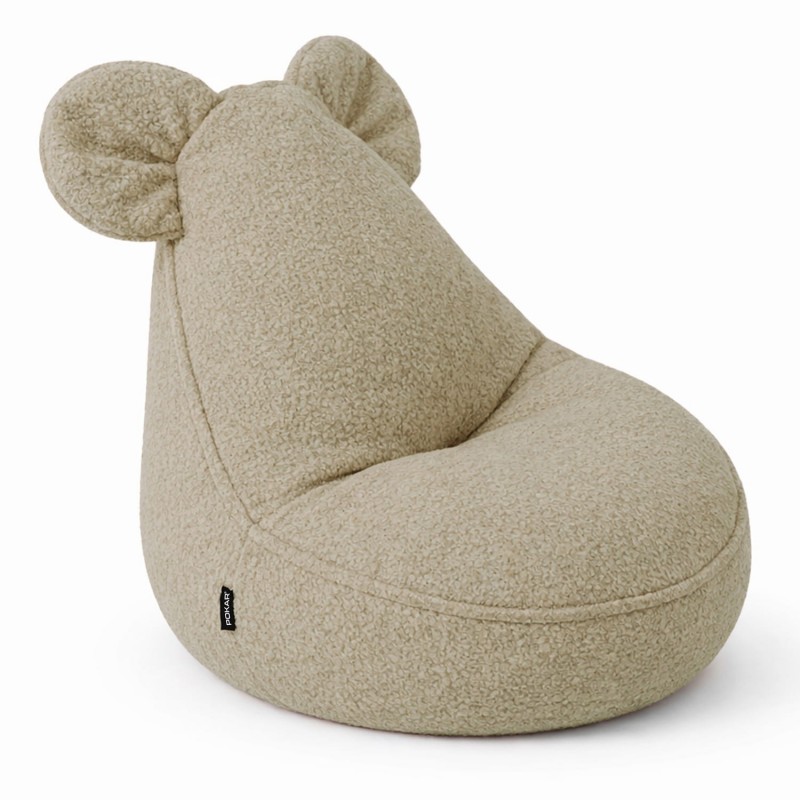 Pouf Enfant avec Oreilles de Souris | Bouclé | 68x68x50 cm | Beige Douillet