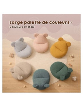 Pouf Enfant avec Oreilles de Souris | Bouclé | 68x68x50 cm | Beige Douillet