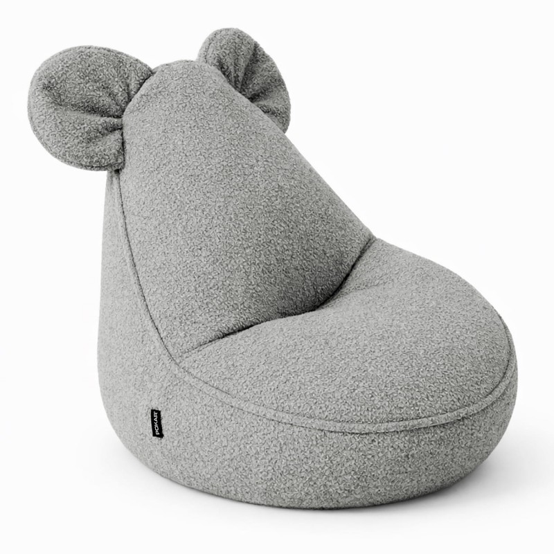 Pouf Enfant avec Oreilles de Souris | Bouclé | 68x68x50 cm | Gris Doux