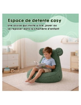 Pouf Enfant avec Oreilles de Souris | Bouclé | 68x68x50 cm | Gris Doux