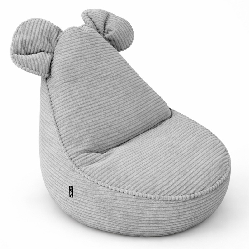 Pouf Enfant avec Oreilles de Souris | Velours côtelé | 68x68x50 cm | Gris Lapin