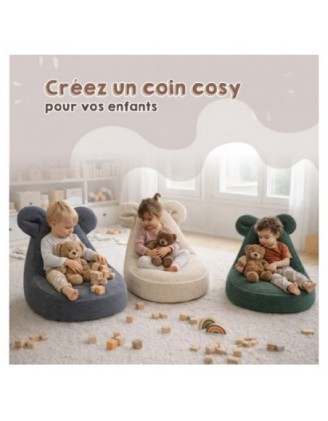 Pouf Enfant avec Oreilles de Souris | Velours côtelé | 68x68x50 cm | Gris Lapin