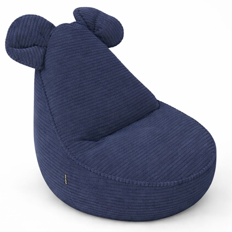 Pouf Enfant avec Oreilles de Souris | Velours côtelé | 68x68x50 cm | Ciel Nocturne