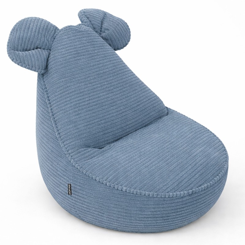 Pouf Enfant avec Oreilles de Souris | Velours côtelé | 68x68x50 cm | Lagon Bleu