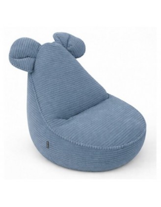 Pouf Enfant avec Oreilles de Souris | Velours côtelé | 68x68x50 cm | Lagon Bleu