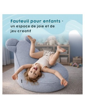 Pouf Enfant avec Oreilles de Souris | Velours côtelé | 68x68x50 cm | Lagon Bleu