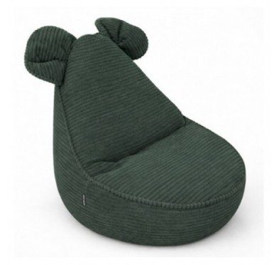 Pouf Enfant avec Oreilles de Souris | Velours côtelé | 68x68x50 cm | Vert Forêt