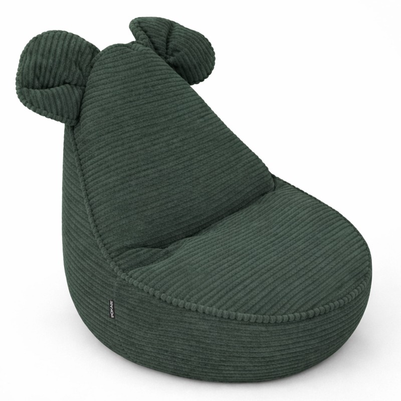 Pouf Enfant avec Oreilles de Souris | Velours côtelé | 68x68x50 cm | Vert Forêt
