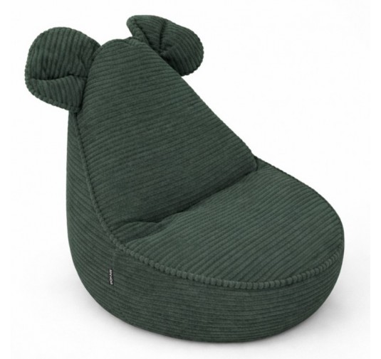 Pouf Enfant avec Oreilles de Souris | Velours côtelé | 68x68x50 cm | Vert Forêt
