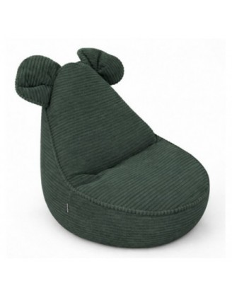 Pouf Enfant avec Oreilles de Souris | Velours côtelé | 68x68x50 cm | Vert Forêt