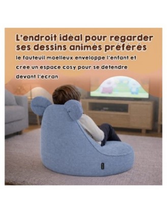 Pouf Enfant avec Oreilles de Souris | Velours côtelé | 68x68x50 cm | Vert Forêt