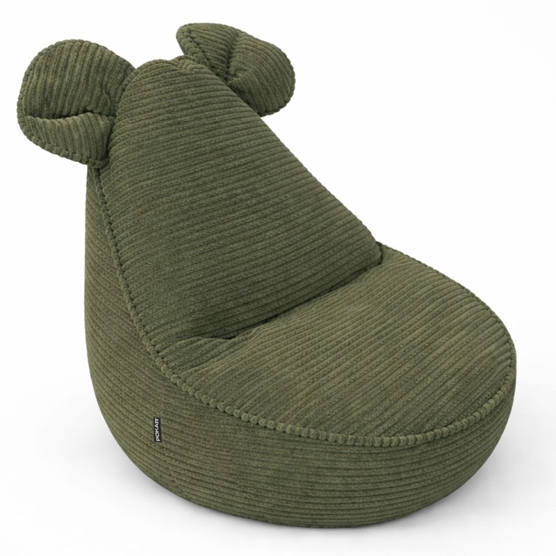 Pouf Enfant avec Oreilles de Souris | Velours côtelé | 68x68x50 cm | Pois de Printemps