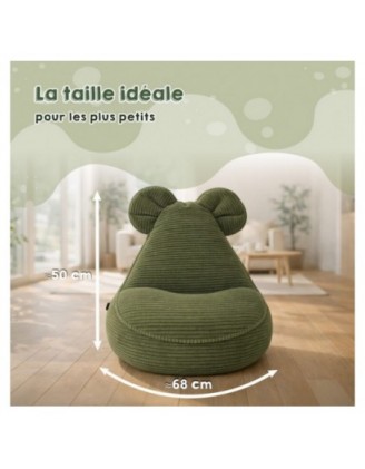 Pouf Enfant avec Oreilles de Souris | Velours côtelé | 68x68x50 cm | Pois de Printemps