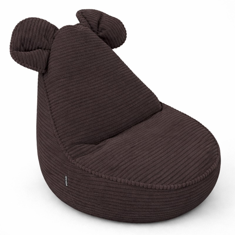 Pouf Enfant avec Oreilles de Souris | Velours côtelé | 68x68x50 cm | Marron Chocolat