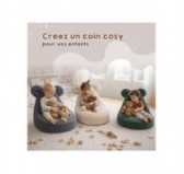 Pouf Enfant avec Oreilles de Souris | Velours côtelé | 68x68x50 cm | Marron Chocolat