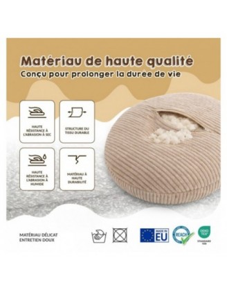 Pouf Enfant avec Oreilles de Souris | Velours côtelé | 68x68x50 cm | Marron Chocolat