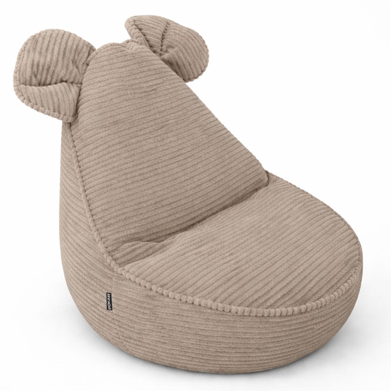 Pouf Enfant avec Oreilles de Souris | Velours côtelé | 68x68x50 cm | Caramel Chaud