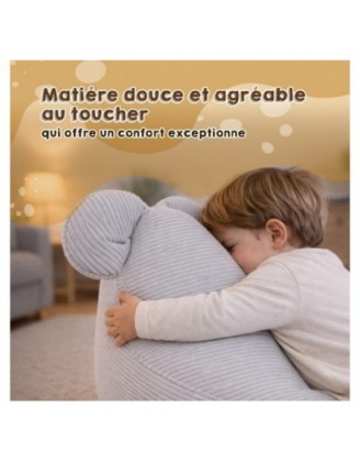 Pouf Enfant avec Oreilles de Souris | Velours côtelé | 68x68x50 cm | Caramel Chaud