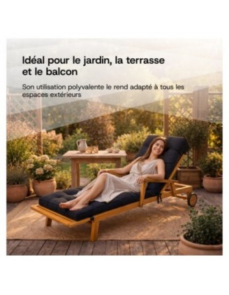 Coussin Bain de Soleil | Imperméable et Déperlant | 200x60x13 cm | Noir