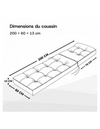 Coussin Bain de Soleil | Imperméable et Déperlant | 200x60x13 cm | Noir