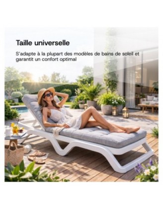 Coussin Bain de Soleil | Imperméable et Déperlant | 200x60x13 cm | Gris