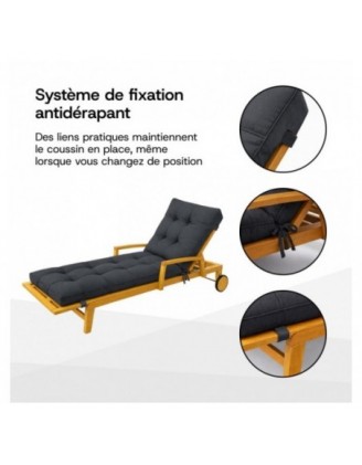 Coussin Bain de Soleil | Imperméable et Déperlant | 200x60x13 cm | Gris