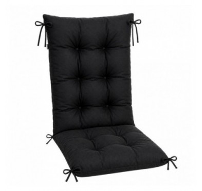 Coussin Chaise Jardin Dossier Haut | Imperméable | 120x50x10 cm | Noir