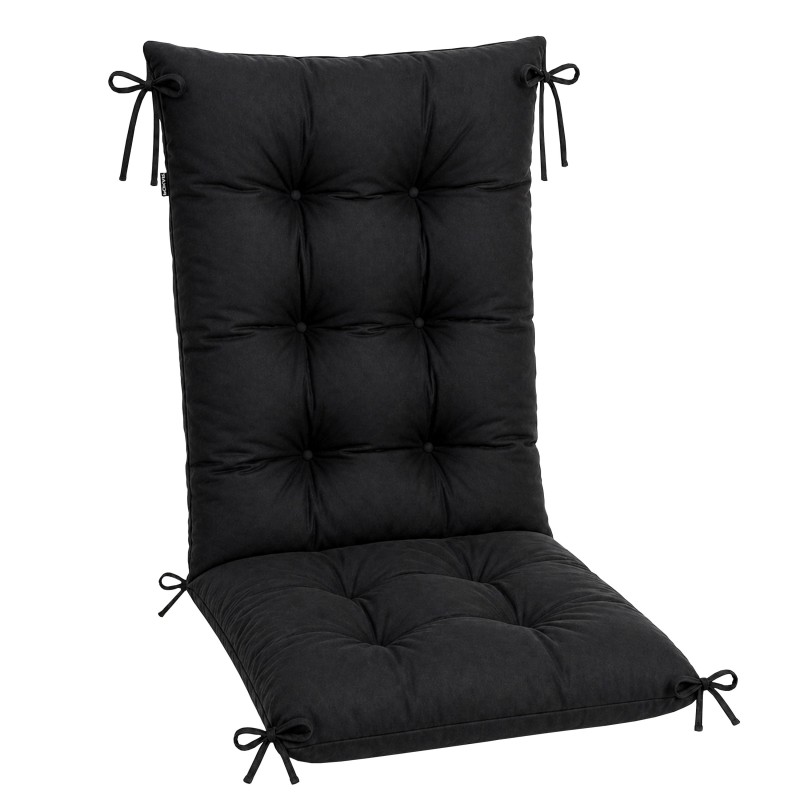 Coussin Chaise Jardin Dossier Haut | Imperméable | 120x50x10 cm | Noir
